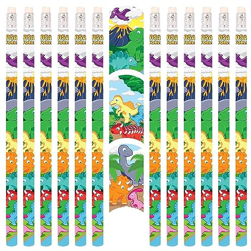 PartyPack 12x Dinosaurier Dino Bleistifte mit Radierer, perfektes Mitgebsel, Ideal zum Schulanfang, Kinder Partygeschenke, Kindergeburtstag Gastgeschenke, Dino Party.