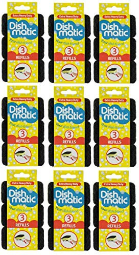 27 X Extra Heavy Duty Black Dishmatic Sponge Scourer Replacement Refill Head Full Box