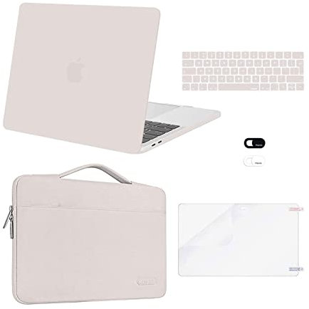 MOSISO Hülle Kompatibel mit MacBook Pro 13 Zoll M2 M1 2025-2016 A2338 A2289 A2251 A2159 A1989 A1706 A1708,Hartschalenhülle&Tasche&Tastaturschutz&Webcam-Abdeckung&Displayschutzfolie,Stein Grau