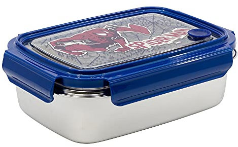 Stor 8412497613670 Edelstahl Rechteckige Sandwichbox, 1020 ml Fassungsvermögen, Spiderman Web komplett