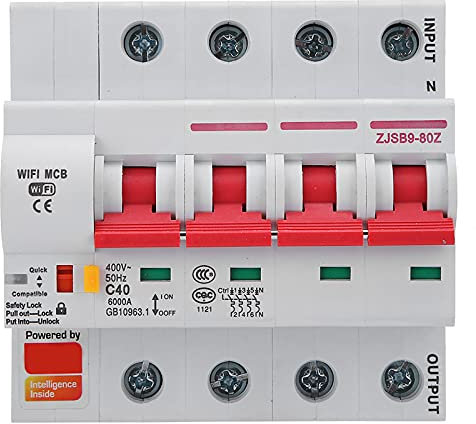 AC220V Smart WIFI-Leistungsschalter Miniatur-Leistungsschalter PA66-DSM Flammhemmende Shell-Unterstützung Wifi-Mobiltelefon APP-Fernbedienung(4P 40A)