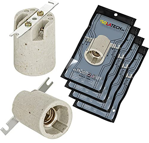 ISOLATECH 4Stk E14 Keramik Lampenfassung mit Befestigungsbügel LED Energiesparlampen (max. 250V/4A) Leuchtmittel Home Küche Badezimmer Decke Installation Sockel Halterung einbauen hitzebeständig