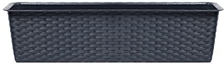 2 X Rectangle Rattan Plastic Balcony Flower Plant Garden Herb Planter Décor Pots Set (Anthracite, 600mm)