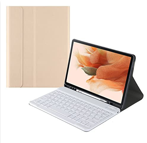Bueuwe Funda con Teclado para Samsung Galaxy Tab A8 De 10,5 Pulgadas Modelo 2022 (SM-X200/X205/X207), Teclado Francés AZERTY, Teclado Bluetooth Inalámbrico Desmontable Magnéticamente,Oro