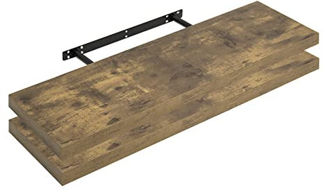 WOLTU 2X Wandregal Wandboard Bücherregal Regale für Deko Wandablagen aus MDF Holz, 2er Set Hängeregal Vintagebraun, 80x22,9x3,8cm RG9318hov-2