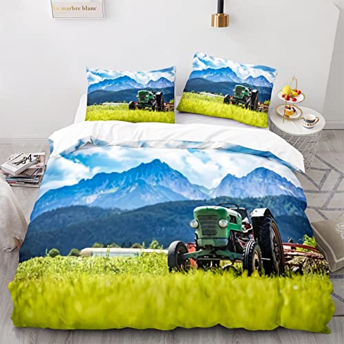 RFFLUX 3D Traktor Bettwäsche Set 135x200 cm 2teilig mit Reißverschluss Weiche und Angenehme Schlafkomfort Microfaser LKW Bettbezug Mähdrescher Kinderbettwäsche mit Kissenbezug 80x80 cm