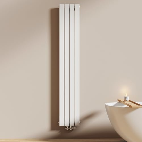 EMKE Radiateur à Eau Chaude 180x30 cm,Blanc,Seule | Radiateur plat seule couche connexion centrale, Montage mural vertical design