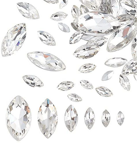 FINGERINSPIRE 94 Stück Glas Strasssteine Mit Spitzer Rückseite, 6 Größen Edelsteine, Klare Pferdeauge, Schmuckverzierungen Mit Versilberten Kristallen Auf Der Rückseite Für Schmuckherstellung