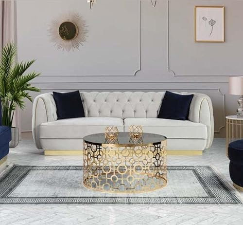 Sofa Elegante Chesterfield Sitzmöbel Weiß Dreisitzer Couch Samt Neu
