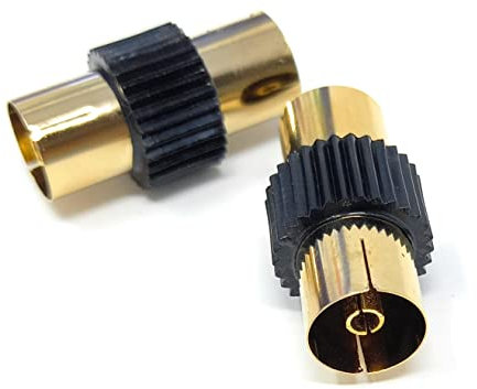 DRUT 2pcs. TV Aerial RF Lead Coupler Female to Female Socket Coaxial Connector, Coaxial Cable Adapter, Gender Changer (Black Gold)
