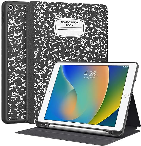 Supveco Hülle für iPad 9/8/7 Generation 10,2 Zoll (2021/2020/2019 Modell) mit Pencil Halter, Folio Stand Hülle mit Auto Schlafen Wachen, Weicher TPU Rücken schutzhülle für iPad 10.2 Zoll-Buch Schwarz