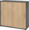 bümö Schiebetürenschrank 3OH - Aktenschrank abschließbar, Sideboard Schrank mit Schiebetüren in Graphit/Eiche, Relinggriff - Büroschrank aus Holz mit Schiebetür, Büro Kommode für Ordner & Co.