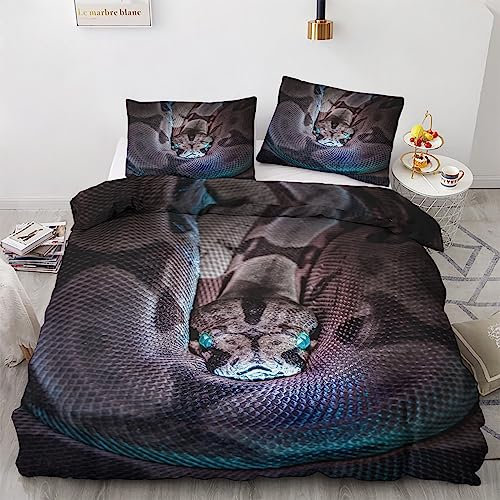 GEDAEUBA Sommer Bettwäsche 155x220 Schlange 3D - Reptilien Bettbezug 155x220 3 teilig, Wendebettwäsche und Kissenbezug 80x80, Weiche & Atmungsaktive Mikrofaser Bettwäsche-Sets mit Reißverschluss