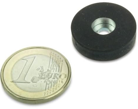 2 x Magnet-System Neodym Ø 22 mm gummiert mit Zylinderbohrung - Haftkraft 3,8 kg - 2 Stück - Magnetsysteme mit Gummimantel mit Bohrung zum Anschrauben