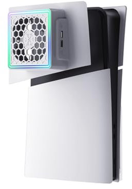 Ventilador de refrigeración para Sony PS5 Slim Disc y Digital Edition,Eficiente sistema de refrigeración con luz RGB,3 engranajes ajustables,2 puertos USB,Accesorios refrigeración para consola juegos