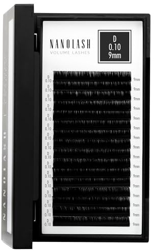 Wimpern für Wimpernverlängerung Nanolash - Wimpernextensions zur Volumentechnik, Wimpern zur professionellen Verlängerung (0.10 D, 9mm)
