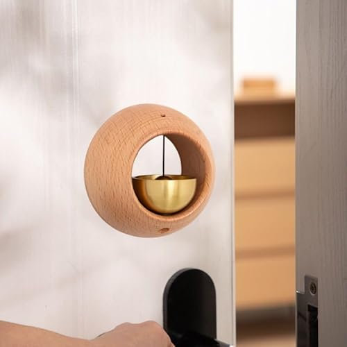 IcosaMro Shopkeepers Klingel zum Öffnen der Tür, Runde Holztürklingel für Geschäft beim Betreten, Messing magnetisches und doppelseitiges Klebeband Zen Buchenholz Türklingel Dekorative Türharfe für