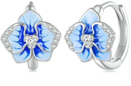 925 Sterling Silber Blaue Emaille Schmetterling Orchidee Ohrclips Phalaenopsis Blume Ohrschnallen Für Frauen Edlen Schmuck Geschenk