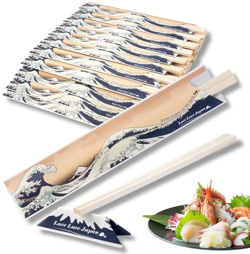 40 Pairs Disposable Chopsticks with Japan Hokusai Designed Origami Paper Rest, Individually Wrapped Chopsticks for Asian Japanese Dishes, Sushi Ramen (Great Wave)