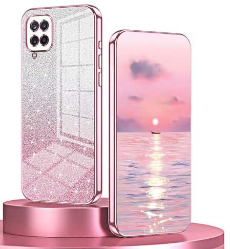 BORYA Hülle für Samsung Galaxy A12, Ultra Dünn Stoßfest Premium Weiches TPU Silikon Handyhülle, Elegant Galvanisierter Schutzhülle mit Luxus Gradient Glitzer Karte, Rosa