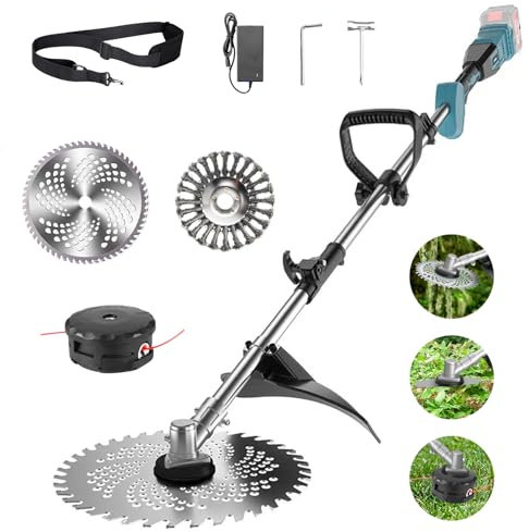 Cordless Strimmer for Makita Batteries with 4 Blade Types Brushless Graden Strimmer with Weed Brush (without Battery)