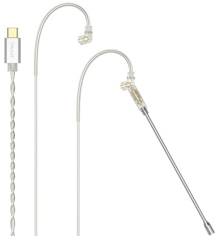 Cubilux USB Type C 2-Pin 0.78mm IEM Cable with Microphone, Silver Plated OFC Wires, 4 Feet Length, Detachable Boom MIC for Wan'er S, ZS10, ZSX