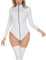 Maeau Catsuit Damen-Jumpsuit aus Lackleder, Wet-Look, Turnanzug, Dessous, Kleid für Poledance-Party, weiß, 38