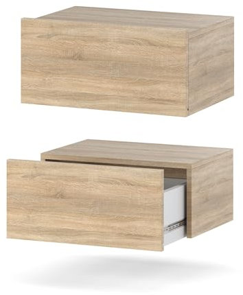 MRBLS Nachttisch Wandmontage 2er Set - Nachttischschrank Hängend - Modernes Design Wandschublade - Nachttisch Wand – Loft Nachtschrank - Wandregal Mit Schublade (Sonoma) – 45 x 19 x 32 cm (B/H/T)