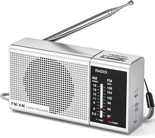 Mini Radio Portatile, Radio Portatile Tascabile con Pulsante FM/AM Rapido, Presa per Cuffie, Mini Radio a Transistor Alimentata a Batteria 2*AA per Escursioni e Jogging