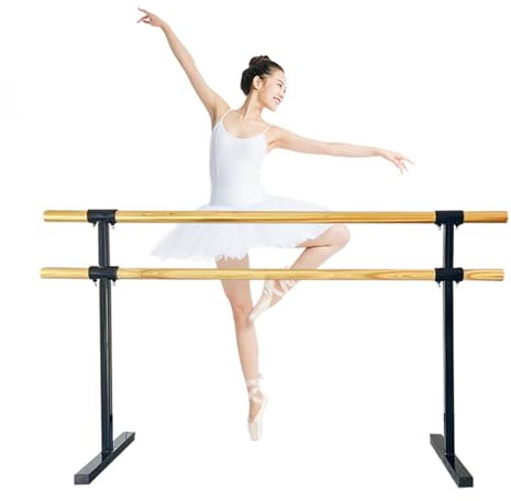 Ballettstange Ballet Bar Ballett Barre Stahlrohre Holz Ballettstange Freistehende für Kinder Erwachsene Ballettstange für Zuhause Balletstange Mobil Tanzstange für Stretching (200*60*105cm)