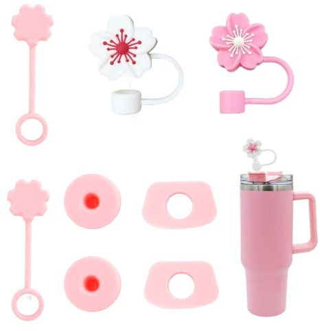 Alihoo Stanley Cup Accessories, Includes 4 Silicone Plugs, 2 Straw Fix Plugs, 2 Round Spray Stoppers, Cups Not Included (Pink)
