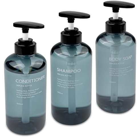 Newpop 3 Pezzi Dispenser Shampoo e Bagnoschiuma, Dispenser Bagnoschiuma Doccia, Flacone Dispenser, Dispenser Sapone Bagno Bottiglie, Contenitore Shampoo, Bottiglia Dispenser per Hotel(Bleu, 500ML)
