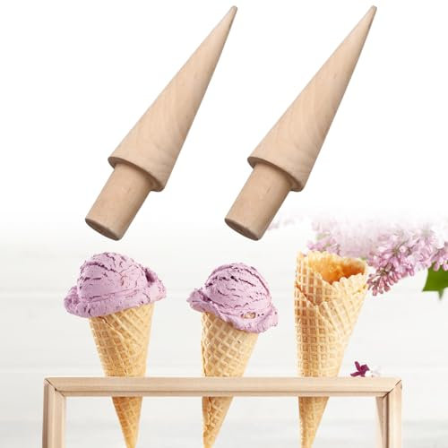 Waffelkegelroller, 2 Stück Waffelhorn Holz Pizzaroller, Holz Eiswaffelformer, Waffelhörnchen, Waffelformer Holz Kegel, Form Hörnchen Former Kegel für die Herstellung von DIY-Waffeln und Eistüten