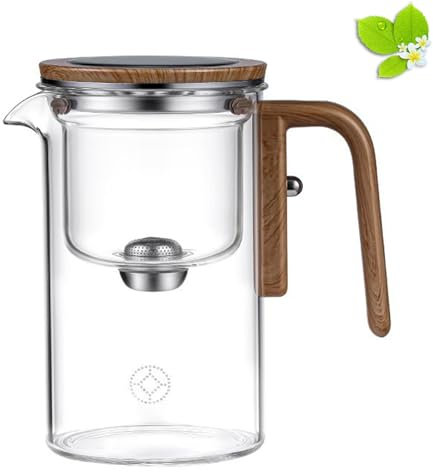 YUlLAN Tetera De Vidrio con Mango De Madera Y Separación De Agua, Mágica, De Brujería, con Colador E Infusor (1*Transparente)