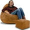 DreamRoots Sitzsack Erwachsene Cord oder Kinder - Bean Bag Sofa - Sitzsack Cord mit Hocker und Bezug - Sitzsäcke mit Füllung 90x90x100 cm Sugar Cookie