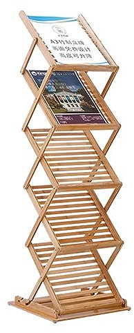 VAESAZDSZ Prospektständer aus Bambus, tragbarer, aufklappbarer, Faltbarer Zeitschriftenständer mit 5 Taschen, Prospekthalter für Ausstellungen, Büros, Einzelhandelsgeschäfte, Wohnzimmer