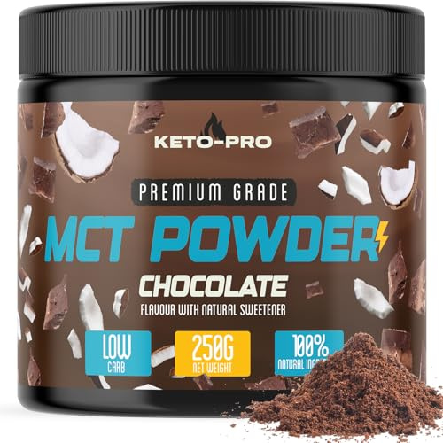 Keto-Pro MCT Powder 250g | Premium C8 Keto Coffee Creamer | MCT Creamer | Suitable for Paleo & Vegan Diets | Gluten & Palm Oil Free | MCT Oil Powder | Pure Caprylic Acid | Chocolate