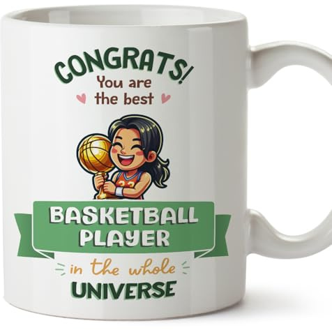 MUGFFINS Basketball Player Woman Mug - in English - Best in Universe Trophy - Funny Gift for Colleagues - Ceramic 11oz Mug