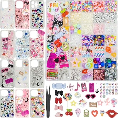 DoDoBeads 2250 Pcs Junk Phone Case Charms Kit, Charms for Customizing Cases, Kawaii Bow, Letter Beads, Nail Accessories, Flatback Pearls, Rhinestones, Cute Aesthetic Decor for Personalization