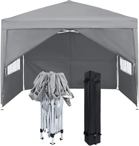 FIVMEN Pavillon 2,5x2,5m Faltpavillon mit Seitenteilen und Fenstern und Tragetasche Faltzelt Polyester UV Schutz Faltbar Partyzelt Wasserdicht Windschutz Gartenpavillon Zelt Outdoor, Type C (Grau)