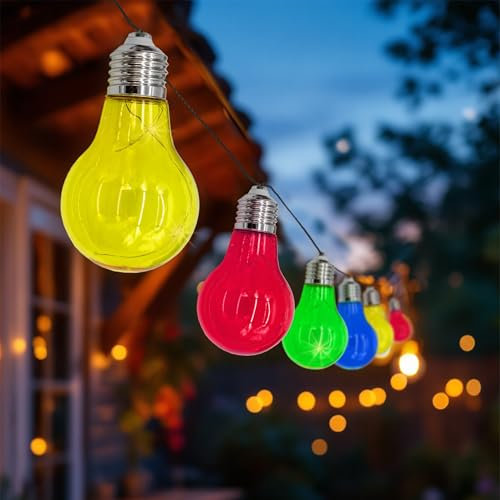 Spetebo LED Solar Lichterkette mit 10 bunten LED Glühbirnen - 450 cm - Garten Dekobeleuchtung mit farbigen Lampen - Outdoor Deko Party Beleuchtung Glühbirnenlichterkette Lichterspiel Stimmungslicht