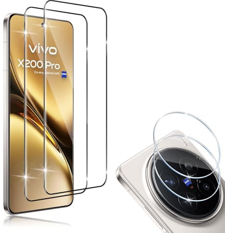 HidWee Pellicola Protettiva Compatibile con VIVO X200 Pro Vetro Temperato [3D Copertura Completaper] 2 + 2 Pezzi Pellicola Fotocamera, Senza Bolle HD 9H Durezza Anti Graffio Pellicola Protettiva