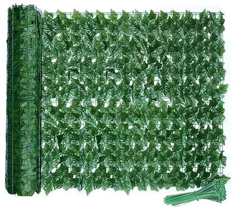 Wivico Siepe Artificiale Edera Finta 1x3 Mt per Balconi e Terrazze,Copertura Ringhiera Verde Scuro con Rete Decorativa-Recinzione Giardino Facciate