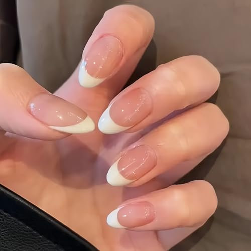 24Pcs French Tip Press on Nails,French Fake N/ails for Women,False Na/ils Long for Girls,Almond Stick on Nail,Suitable for All Nails,Multiple Sizes,Realistic & Natural Effect,Lasting & Not Falling Off