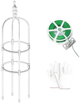 Treillis Obélisque pour Plantes Grimpantes, 60, 90, 120, 150 Et 180 Cm De Hauteur, Support Métallique Plastifié, Tour Légère pour Rosiers Et Plantes Grimpantes en Pot(Blanc,25x90cm)