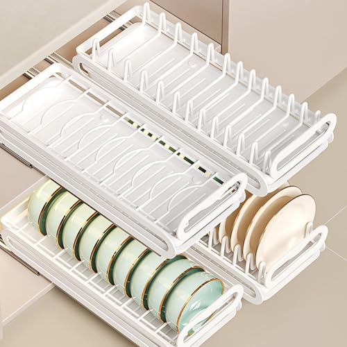 Cajón Telescópico, Escurridor De Platos Acero Inoxidable, Cajón Extraíble Para Cocina, Escurreplatos Extensible, Armario Con Cajones Extensibles, Con Tiras Nano-adhesivas, Sin Taladrar(Plate Rack)