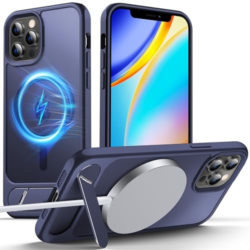 Anqrp Magnetic Case for iPhone 12/12 Pro, Innovative Invisible Stand, [Compatible with Mag-Safe], Military Drop Shockproof Translucent Matte Phone Case Cover for iPhone 12/12 Pro 6.1 Navy Blue