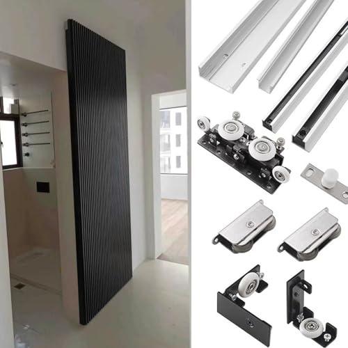 Kit Porta Scorrevole Ferramenta per Porte Scorrevoli a Scomparsa da 180 132 81 cm con Chiusura Ammortizzata, Kit per Porta Scorrevole Invisibile Senza Binario per Porta Singola(162.5cm/64inch)