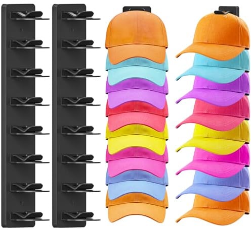 Fododo 2 Pack Hat Organizer for Baseball Caps, Hat Rack for Wall, Strong Adhesive & Screw-in Cap Holder Hats Hangers for Closet Door & Bedroom