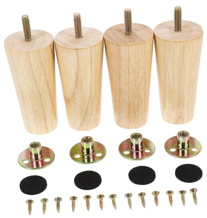 WOFASHPURET 4 Pieds de Meuble en Bois Massif 10 Cm Pied de Chaise en Bois pour Canapé et Armoire Finition Vernis Clair pour Bureau Table Basse et Meuble TV Support Stable et Résistant